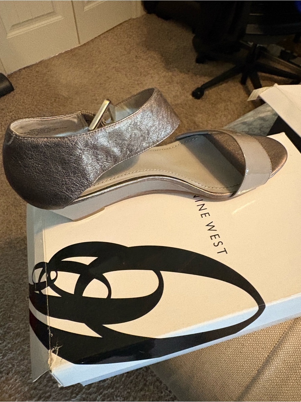 Nine West Metallic Pewter Open-Toe Wedge Sandals